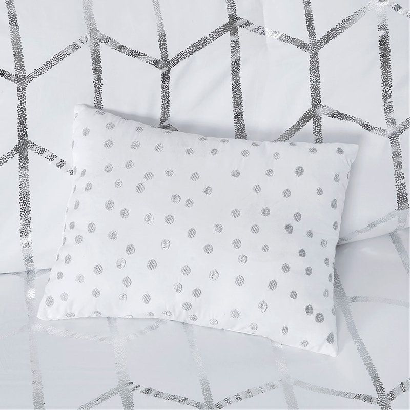Ensemble d'édredon simple / simple TG, Édredon pour lit simple / simple TG + 4 pièces s, Blanc / argenté, À rayures