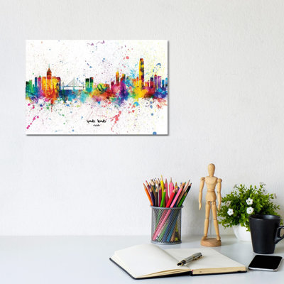 Hong Kong China Skyline Splash by Michael Tompsett - Wrapped Canvas Print