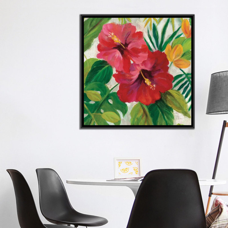 « tropical bijoux i, detail », impression sur toile, H 18 po x l 18 po x P 1,5 po, Toile avec cadre noir, Pas de tapis