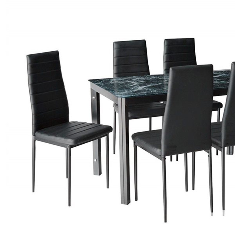 Azalia 6 - Person Glass Top Four Leg Dining Set, Marble, Black, Black