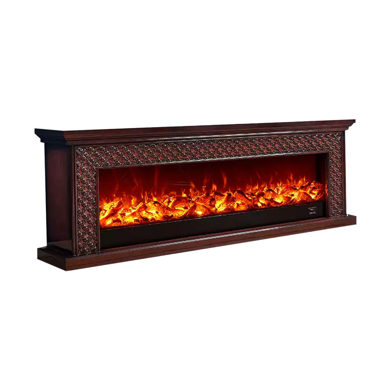 Black Solid Wood TV Cabinet Fireplace, Black
