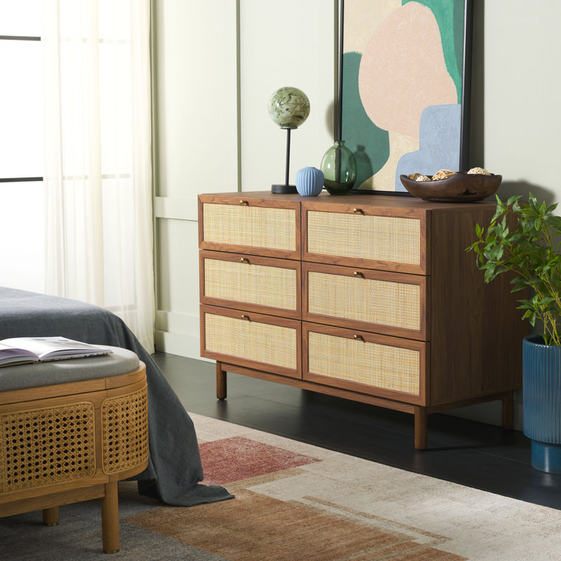 Andreq 46.93'' W 6-Drawer Double Dresser, Walnut