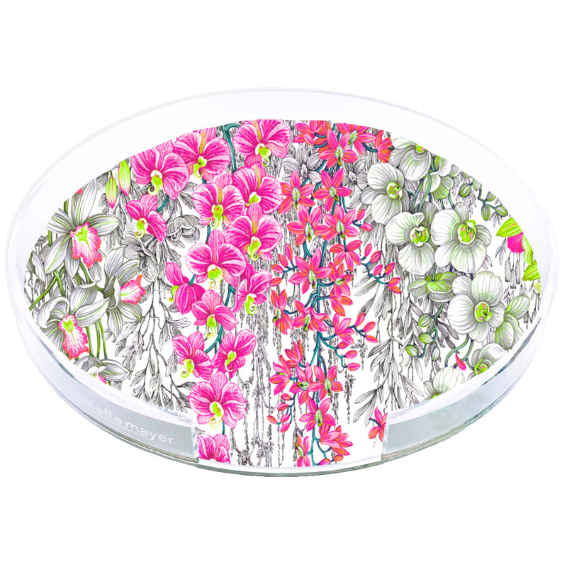 Orchid Garden Acrylic Round Placemat Tray, Pink/Green