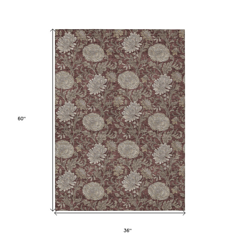 Tapis extérieur lavable floral taupe et beige 3 pi x 5 pi Merlot