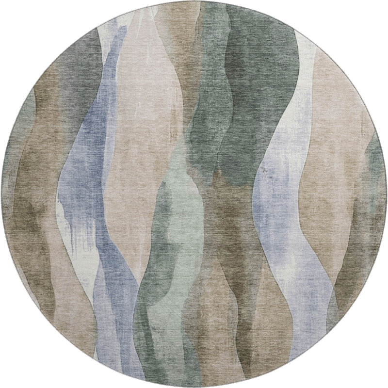 Premium Machine Washable Prado AMF1989 Waves Rug, Round 8'
