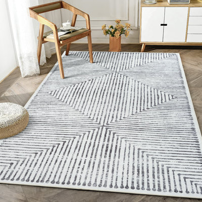 Washable Non-Slip Modern Rug - Ivory / Black - Entryway, Hallway, Bathroom, and Kitchen