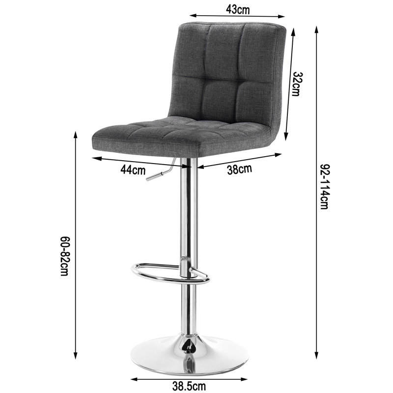 Dequincy Swivel Upholstered Adjustable Height Counter Stool with Metal Frame, Dark Grey