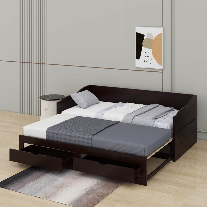 Lit de jour simple avec lit gigogne et tiroirs de rangement, Espresso