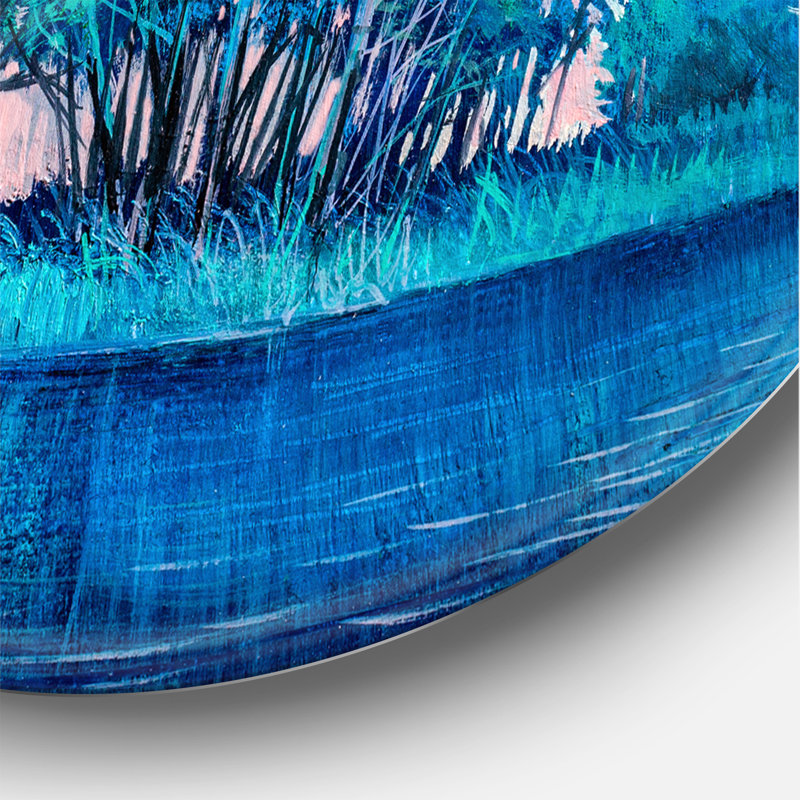 «Blue Colored Tree Impression II - Lake House», art mural en métal, H 23 po x l 23 po x p 1 po