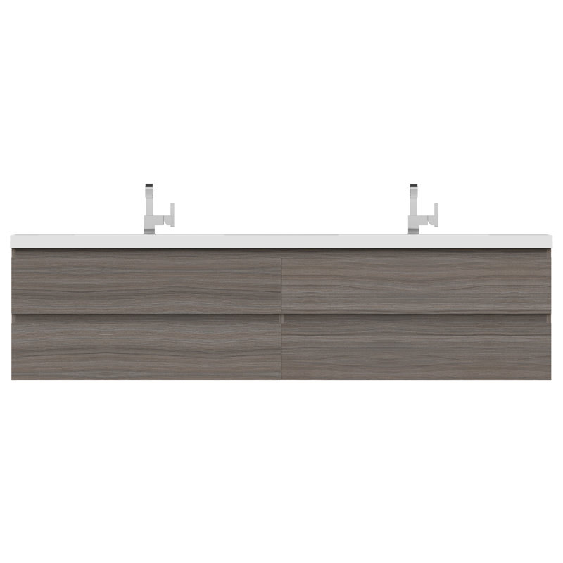 Arjina 84 " W Wall Mounted Wall Mounted 2 Double Vanity Bathroom Vanity With Solid Surface Top, Gray