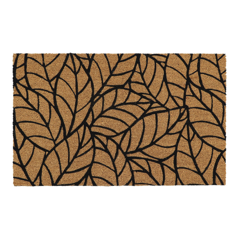 Modern Leaf Pattern Welcome Mat – 30x18 Inches Natural Coir Front Door Mat