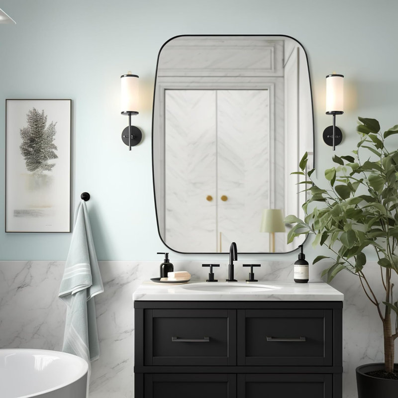Miroir de salle de bain ovale moderne | Cadre en acier inoxydable, Noir mat, 48 po x 36 po