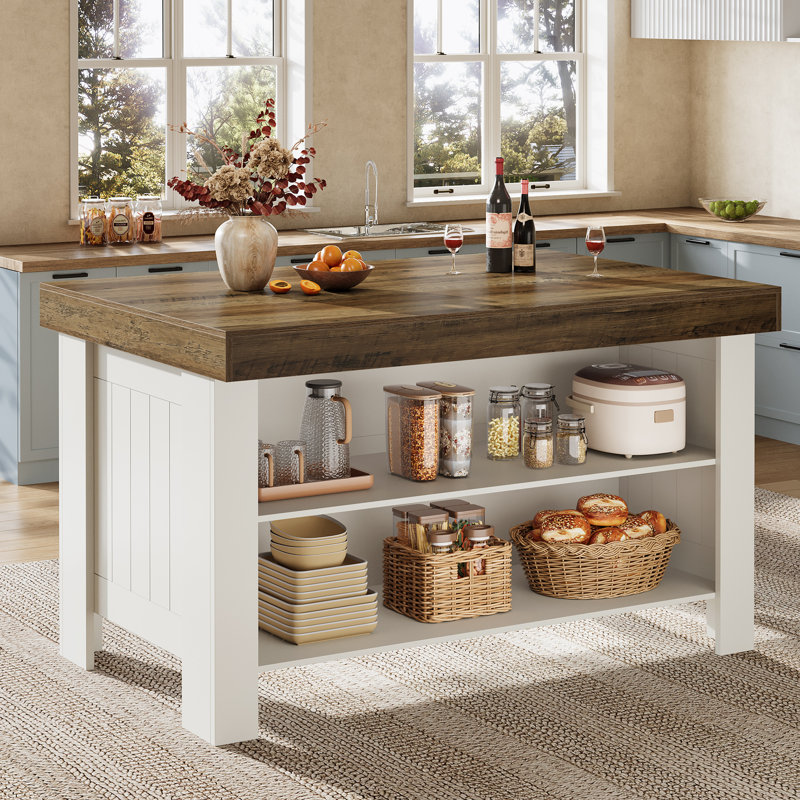 Table pour îlot de cuisine 55 po avec rangement et sièges, White
