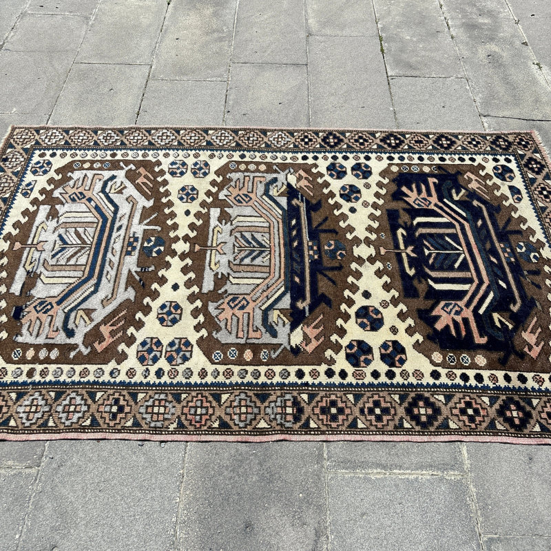 Tapis turc en laine anatolien turc antique tissé à la main pour un décor de salle à manger rétro