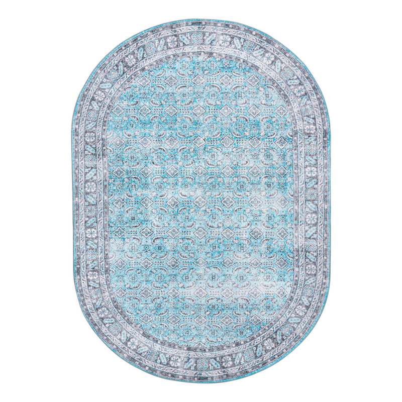 Tapis oriental bleu, Ovale 7 pi 6 po x 10 pi 6 po