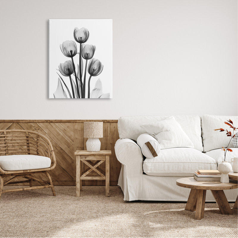 Silhouette abstraite de tulipes monochromes par Albert Koetsier - Peinture, H 40 po x l 30 po x P 1,5 po, Toile tendue