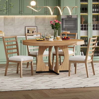 Table de salle à manger ronde pour 4 personnes avec chaises, ensemble de table de salle à manger extensible avec rallonge amovible de 16 po TREXM, ensemble de table de salle à manger rétro 5 pièces Design géométrique unique pour la cuisine et la salle à manger