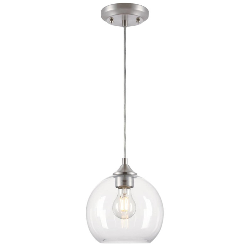 Mini-luminaire suspendu d'intérieur avec verre transparent Tatze, Nickel brossé