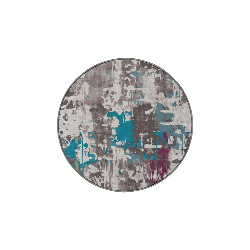 Tapis gris soyeux et moelleux, Rond 3 pi