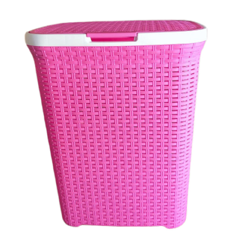 Plastic Laundry Hamper with Handles, Pink/White