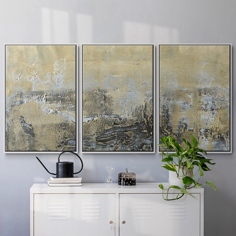 Gold Horizon I - Toile encadrée de plusieurs pièces, Blanc, H 40 po x l 78 po x P 2 po