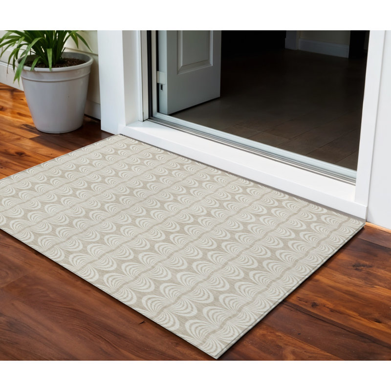 HomeRoots 3' X 5' Beige Ogee Washable Indoor Outdoor Area Rug