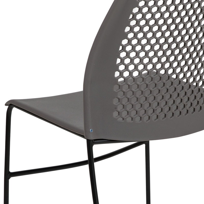 Oliverson Plastic Stacking Lobby Chairs with Honeycomb Backs, Black, Gray