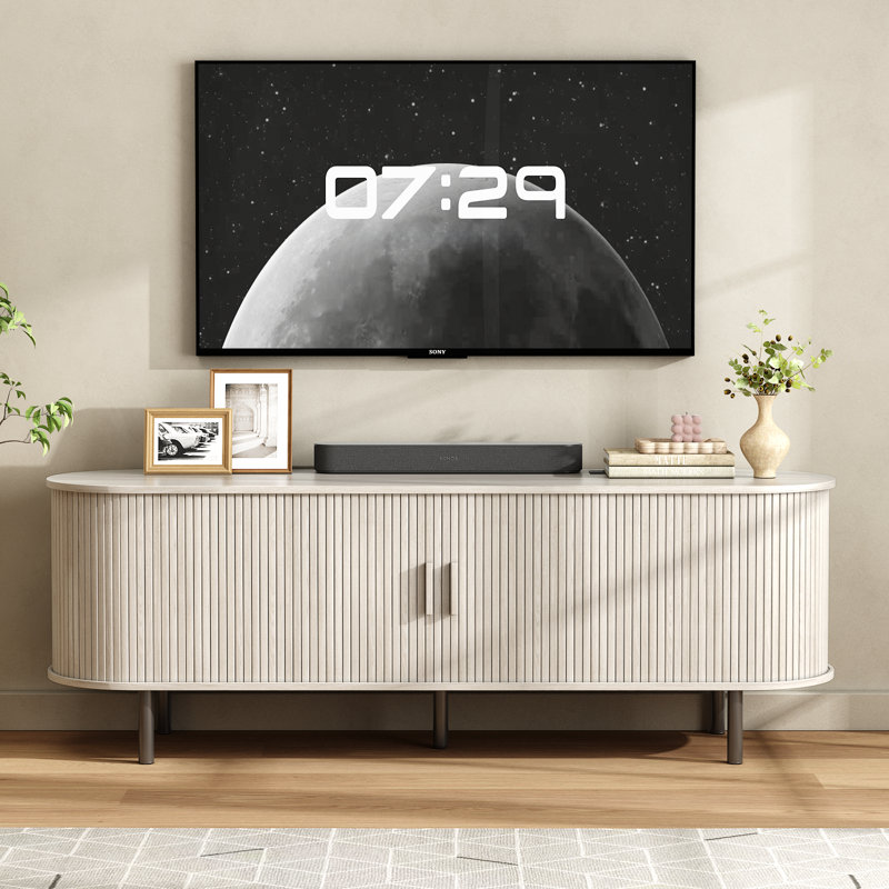 Meuble télé avec rangement et tablettes Jalonda, H 21,7 po x l 63 po x P 15,7 po, Blanc