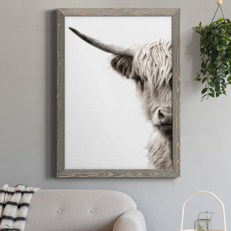 Highland Bovins - Toile encadrée de qualité supérieure - prête à être accrochée, Gris, H 31,5 po x l 23,5 po x P 1,5 po