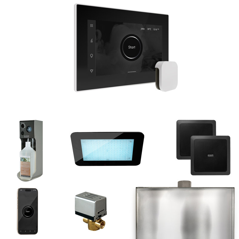 Ensemble de commande de douche à vapeur Xdream avec contrôle iSteamX et tête de vapeur , Noir / blanc