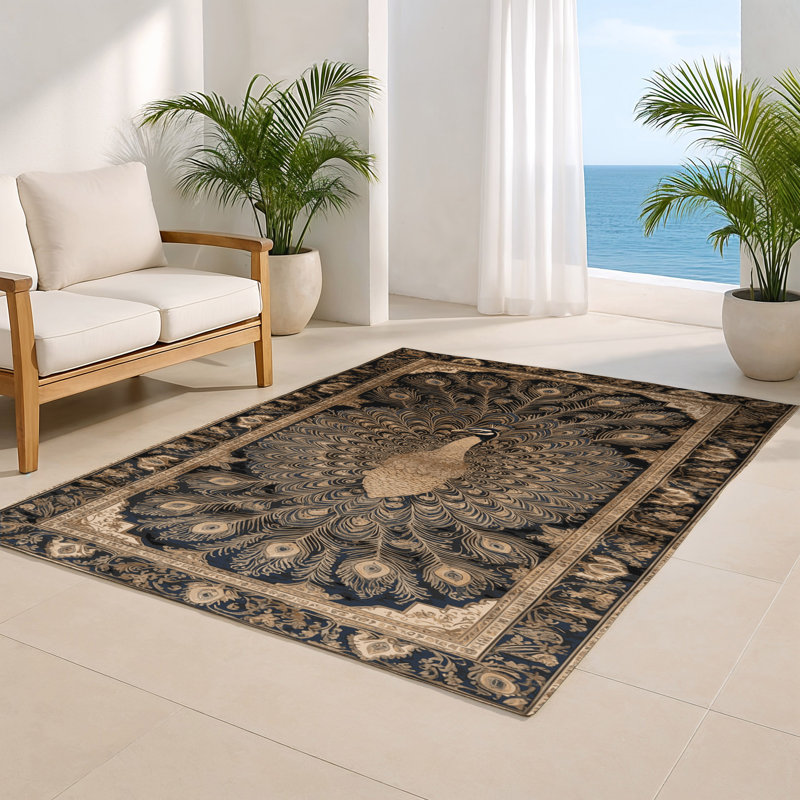 Persian Brown Indoor and Outdoor Area Rug, Rectangle 4' x 6'