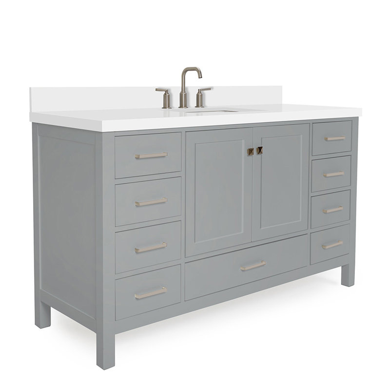 Cambridge 61'' Single Bathroom Vanity with White Quartz Top, Gray