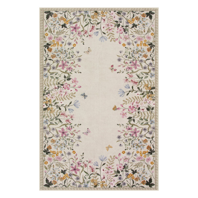 Boho Floral Washable Area Rugs for Living Room Non Slip Rugs for Bedroom Indoor Carpet