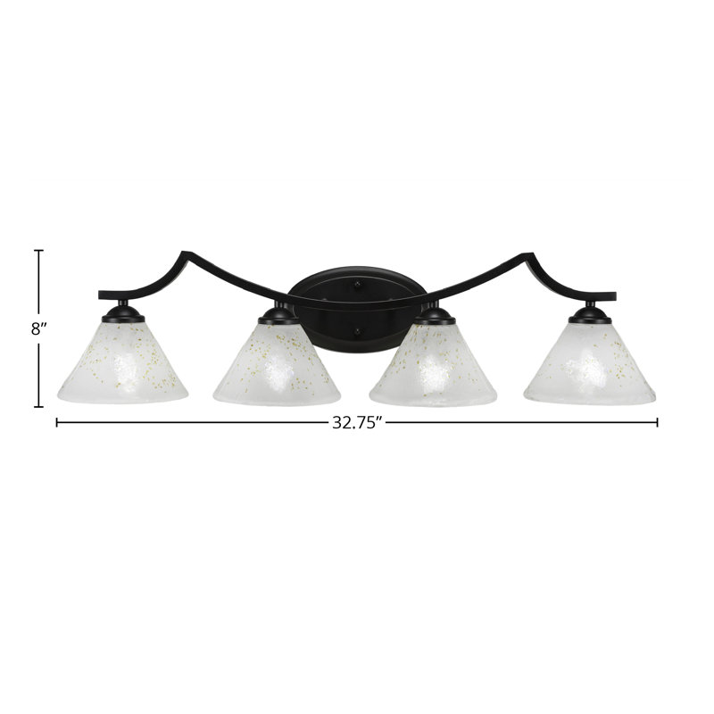 Barre d'éclairage de salle de bain 4 lumières Zilo au fini graphite avec verre doré 7 po, Noir mat