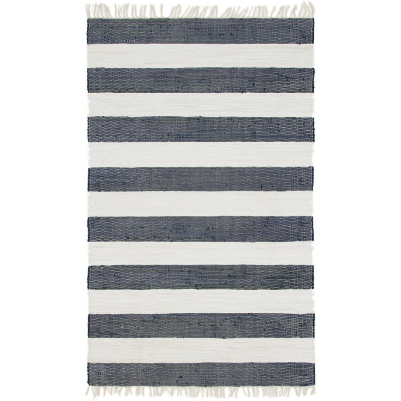 Tapis bleu marine en coton noué à la main Priolo, Rectangle 5 pi 1 po x 8 pi
