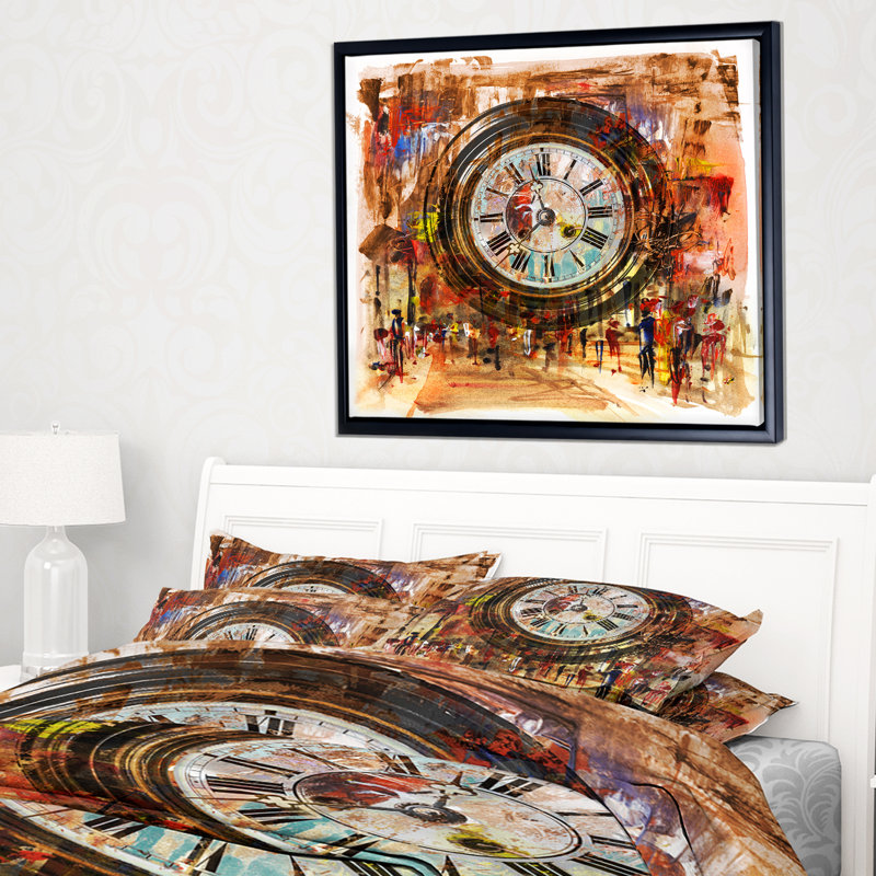 «People and Time», peinture, H 30 po x l 40 po, Cadre flottant noir
