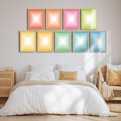 Ensemble de galerie d'art encadré, impression illusion visuelle, arc-en-ciel, blocs de couleurs, formes abstraites, illustrations multicolores modernes pour chambre à coucher, salon, bureau