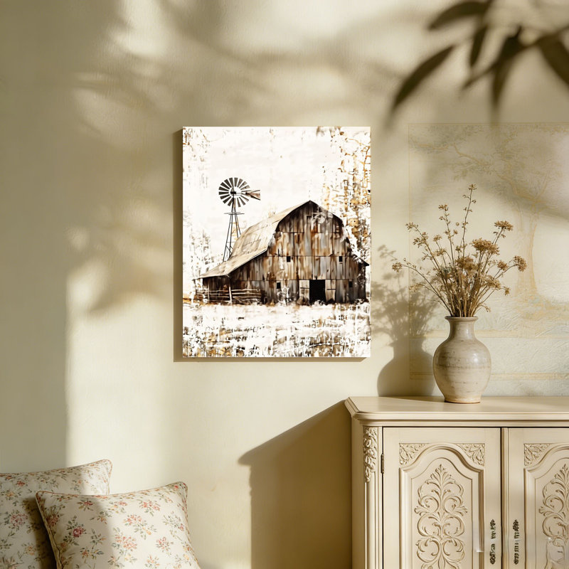 «Rustic Old Barn Farmhouse Windmill», peinture abstraite, art mural non encadré, L 36 po x l 24 po