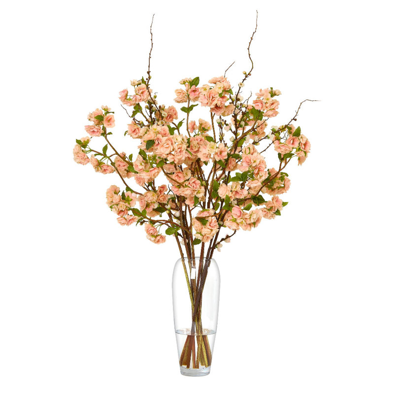 Peach Blossoms in Tapered Glass Vase
