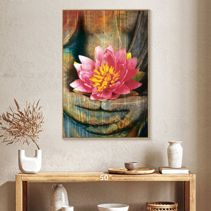 Lotus lotus main, Cadre flottant en bois naturel, 27 po x 40 po