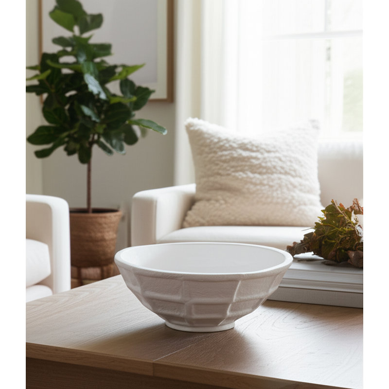 Decorative Bowl Paper Mache Textured Modern Design For Home Office Bedroom Or Living Room Decor - 6" White
