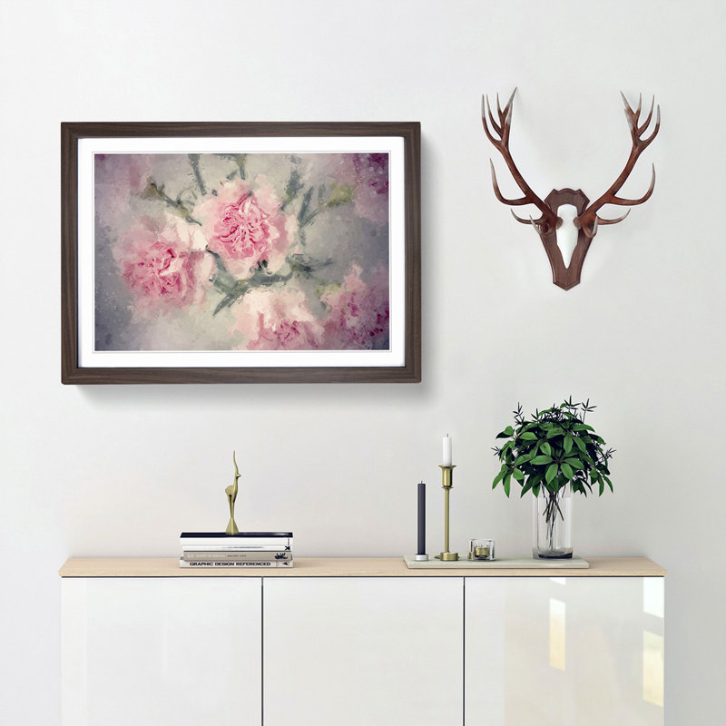 Pale Pink Carnation Flowers in Abstract - Picture Frame Painting Print, Walnut Framed, 48cm H x 65cm W x 2cm D