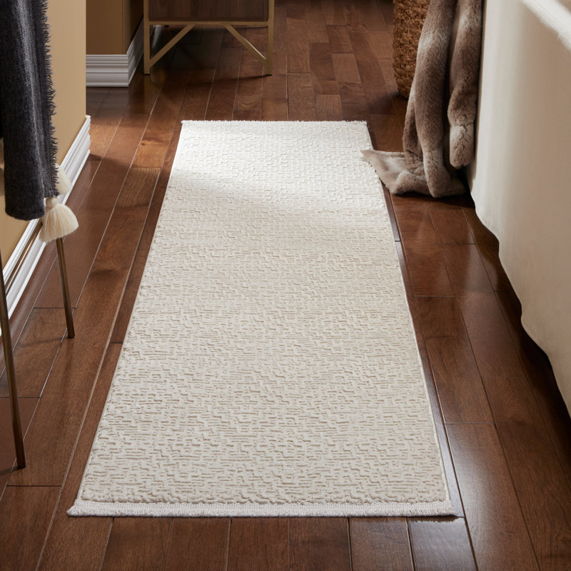 Ivory High-Low Textured Synthetic Runner Rug 1'9" x 7'2"