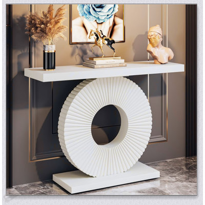 Console moderne blanche avec base géométrique sculpturale pour l'entrée, le couloir ou le salon