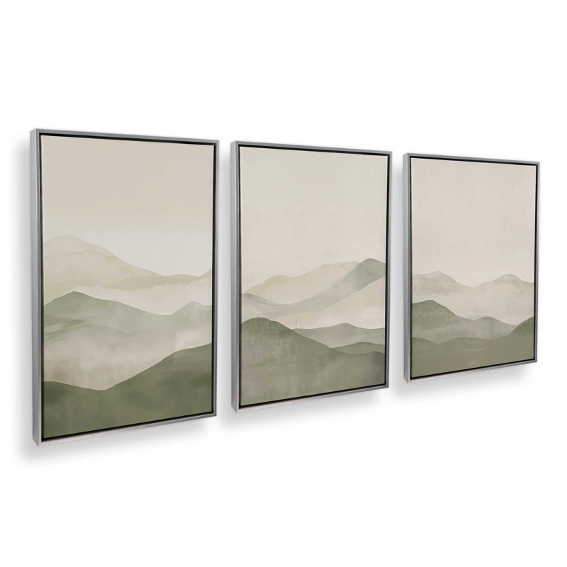 Peridot brume, ensemble de 3, H 37 po x l 75 po, Cadre flottant en chrome poli