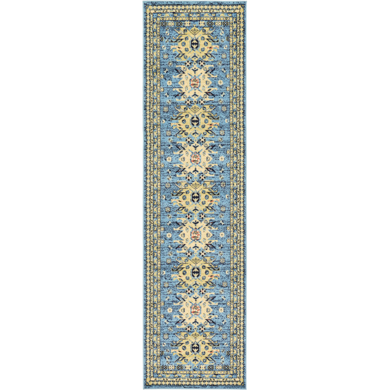 Tapis oriental bleu clair Eesi, Tapis de couloir 2 pi 7 po x 10 pi