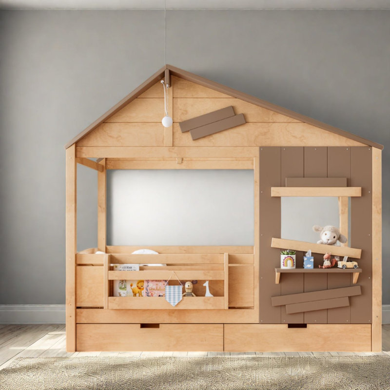 Lits multifonctionnels avec rangement, lit simple en bois MDF de style ferme pour chambre d'enfant, Blanc