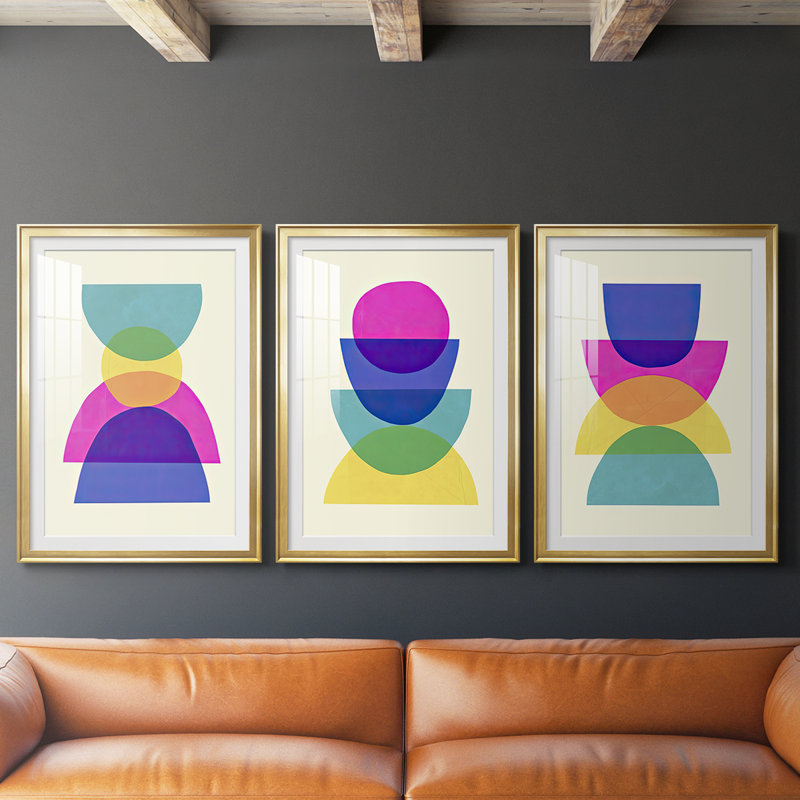Bright Stack I - Impression personnalisée de qualité supérieure avec cadre mat - 3 pièces, H 30 po x l 63 po, Doré