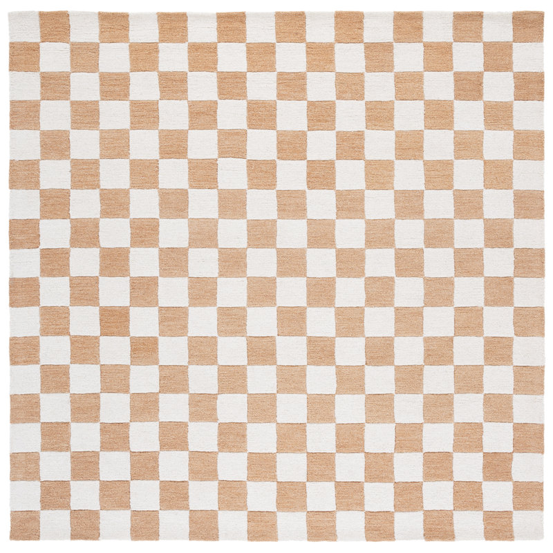 Arboles Ebony Hand Tufted Wool/Cotton Geometric Rug in Rust/Ivory, Square 6'