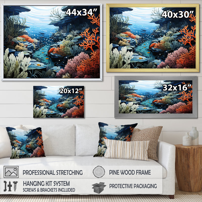 " Deep Marine Scenes ", Gold Floater Framed, 12" H x 20" W x 1" D